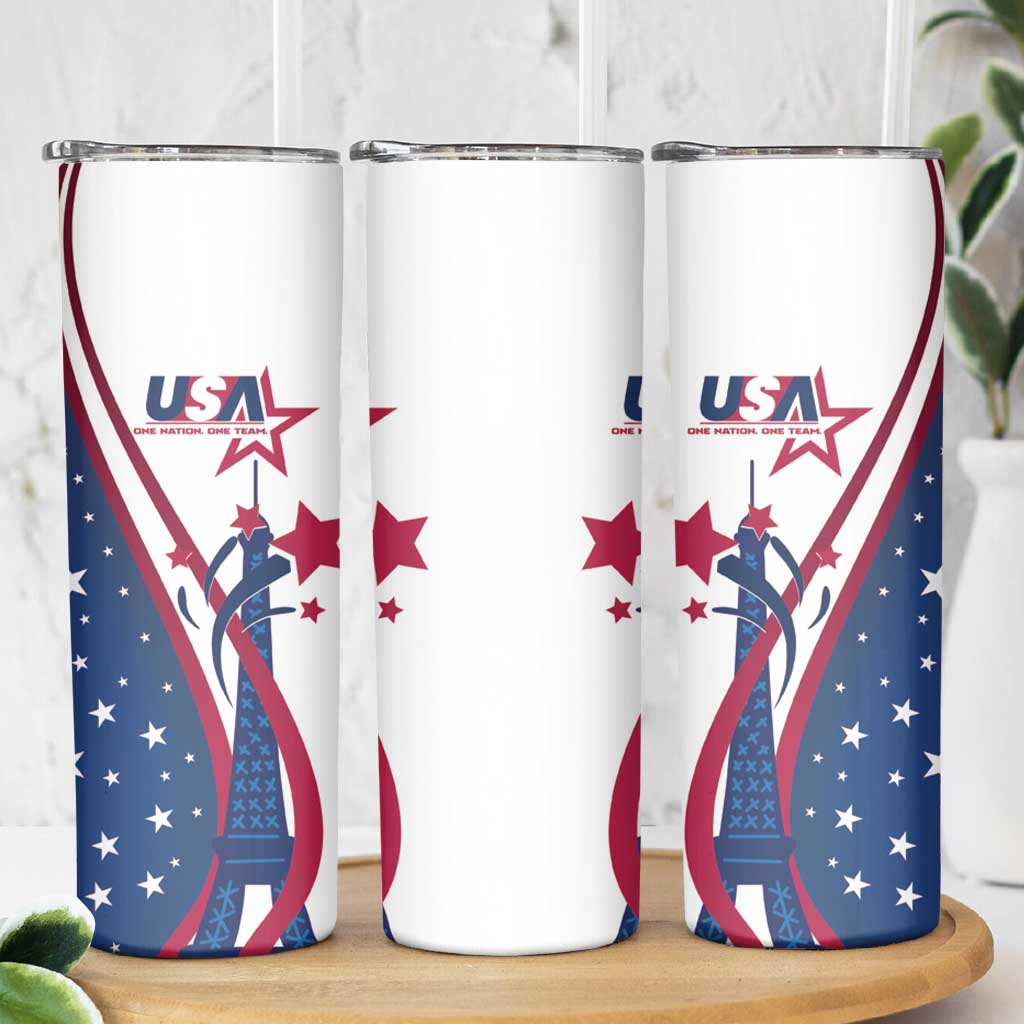 USA Eiffel Tower Skinny Tumbler One Nation One Team - Wonder Print Shop