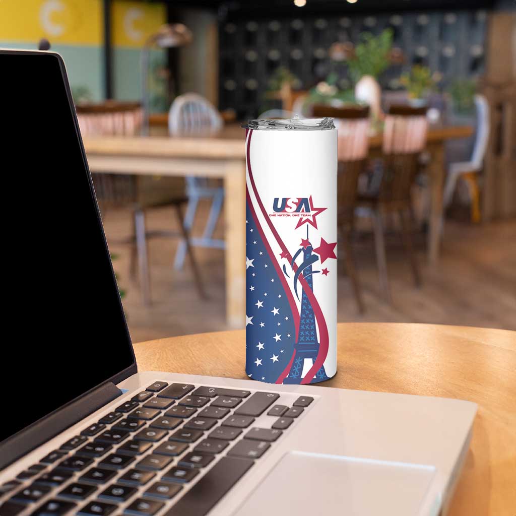 USA Eiffel Tower Skinny Tumbler One Nation One Team - Wonder Print Shop