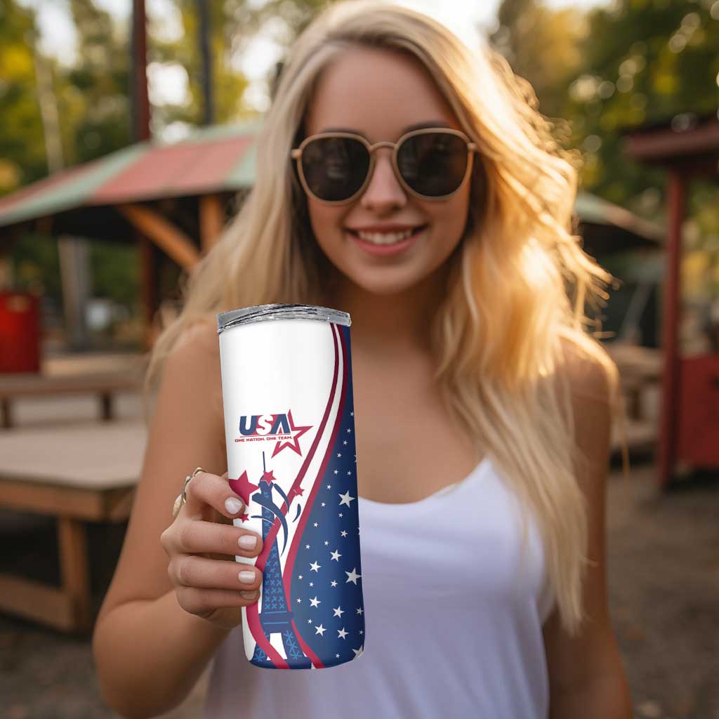 USA Eiffel Tower Skinny Tumbler One Nation One Team - Wonder Print Shop
