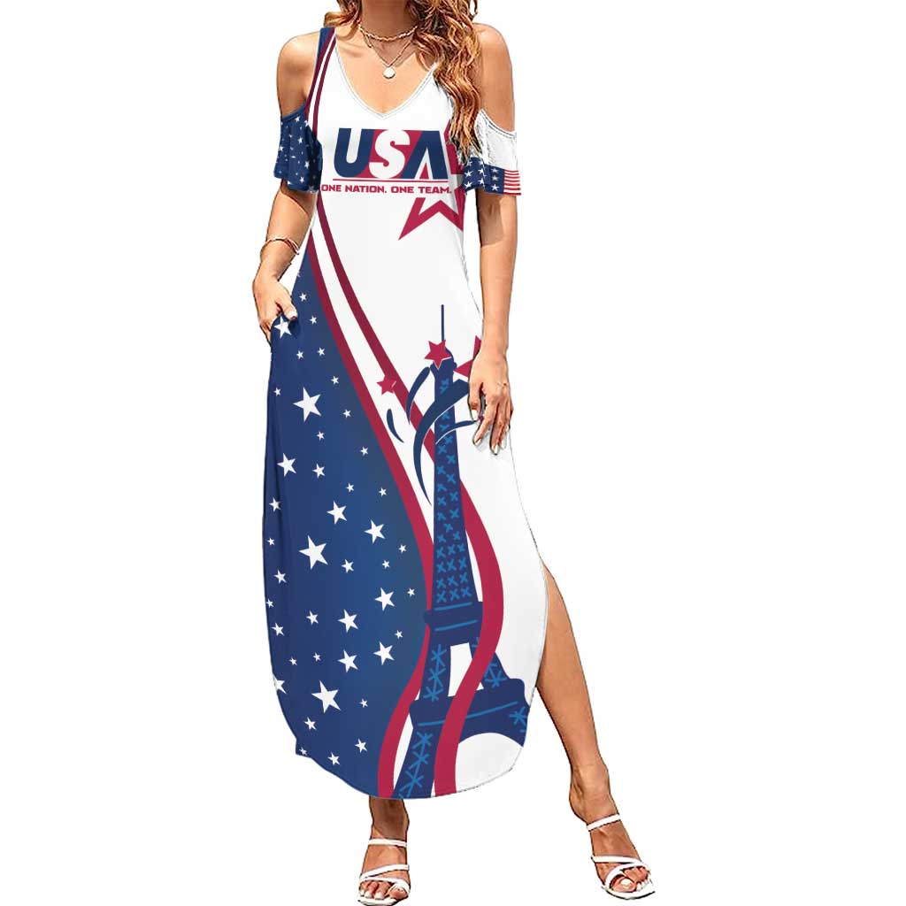 Custom USA Eiffel Tower Summer Maxi Dress One Nation One Team - Wonder Print Shop