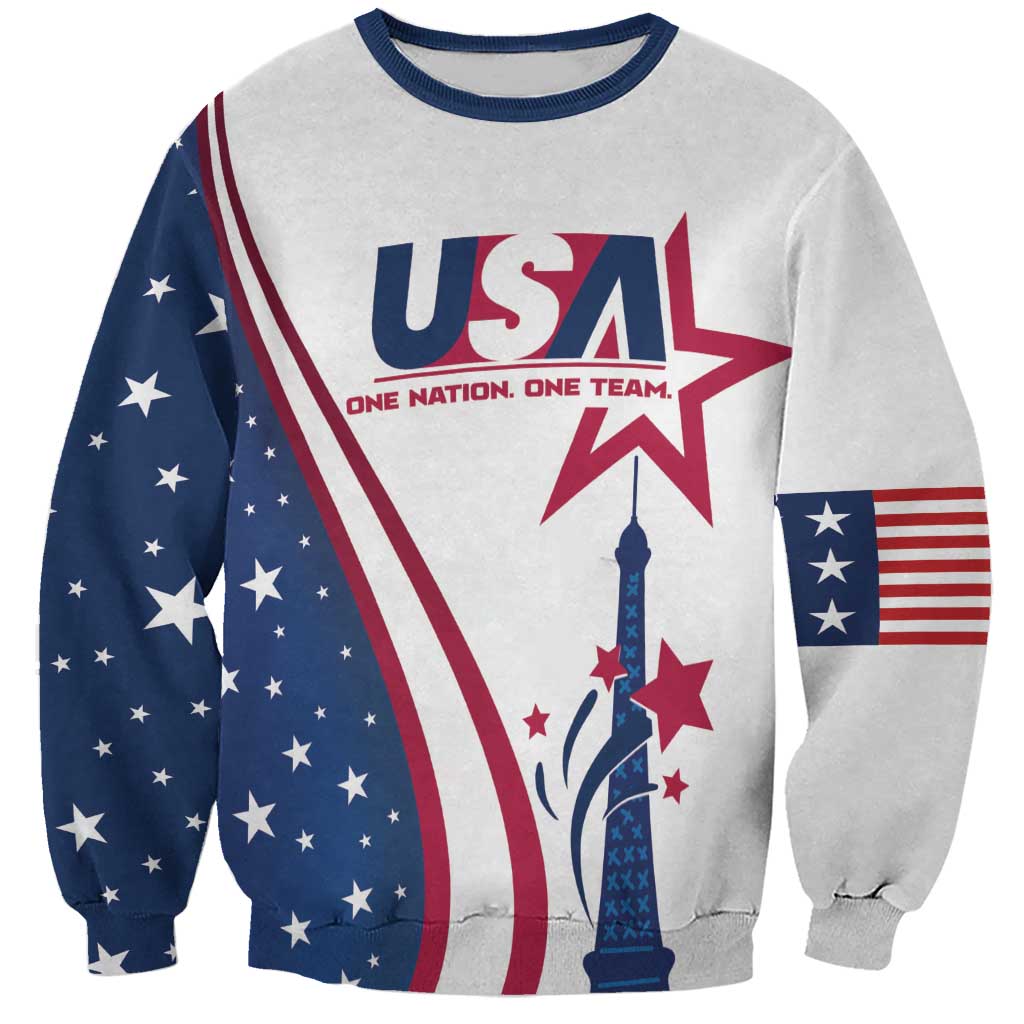 Custom USA Eiffel Tower Sweatshirt One Nation One Team - Wonder Print Shop