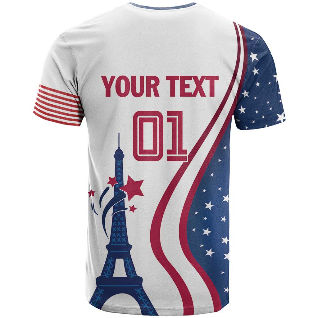 Custom USA Eiffel Tower T Shirt One Nation One Team - Wonder Print Shop
