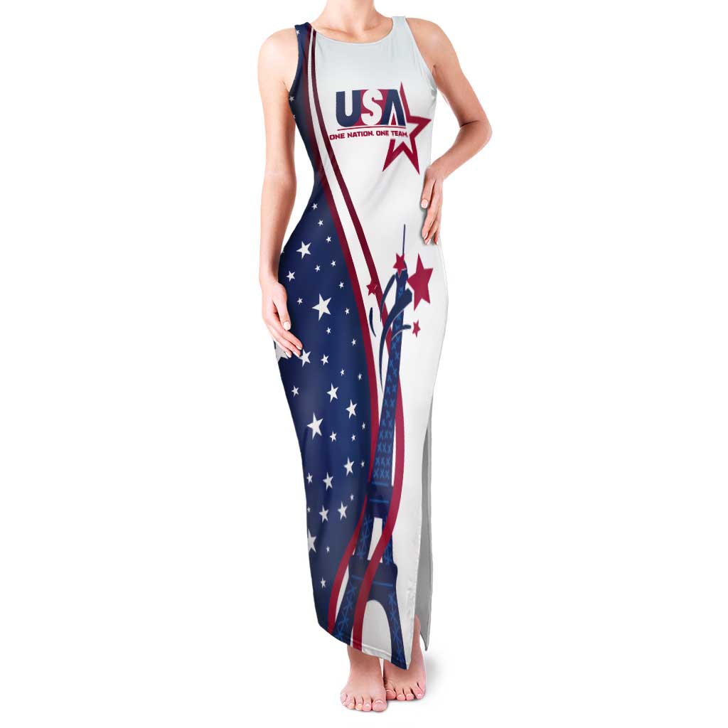 Custom USA Eiffel Tower Tank Maxi Dress One Nation One Team - Wonder Print Shop