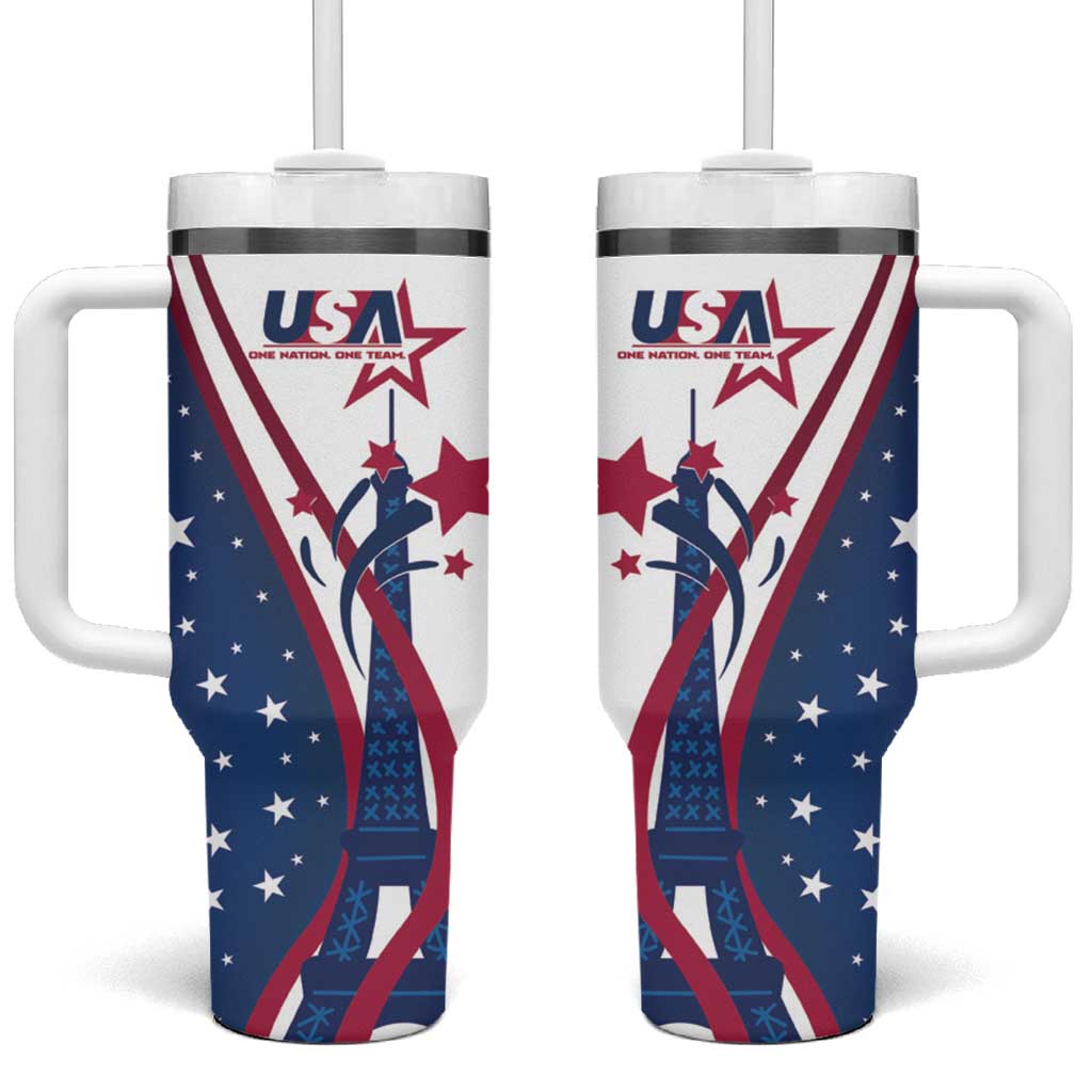 USA Eiffel Tower Tumbler With Handle One Nation One Team - Wonder Print Shop