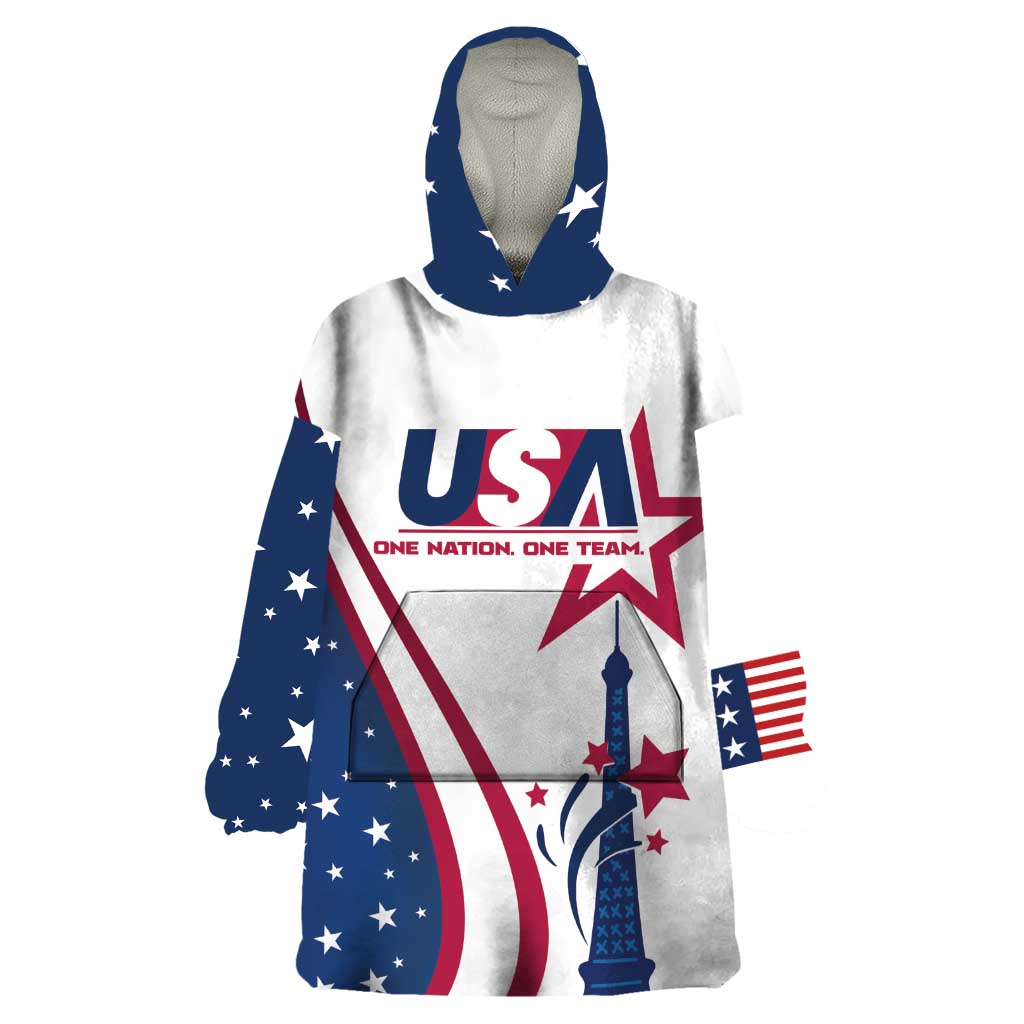 Custom USA Eiffel Tower Wearable Blanket Hoodie One Nation One Team - Wonder Print Shop