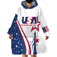 Custom USA Eiffel Tower Wearable Blanket Hoodie One Nation One Team - Wonder Print Shop