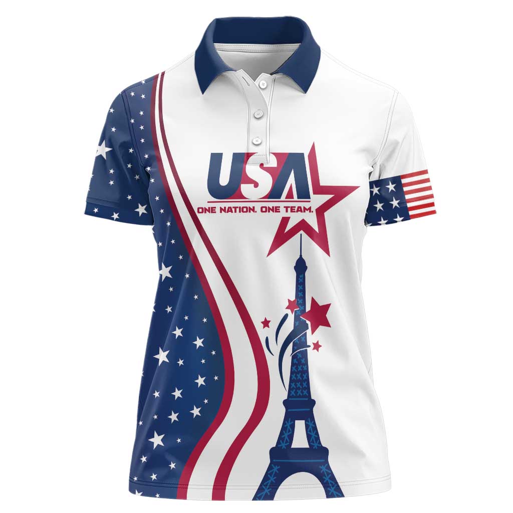 Custom USA Eiffel Tower Women Polo Shirt One Nation One Team - Wonder Print Shop