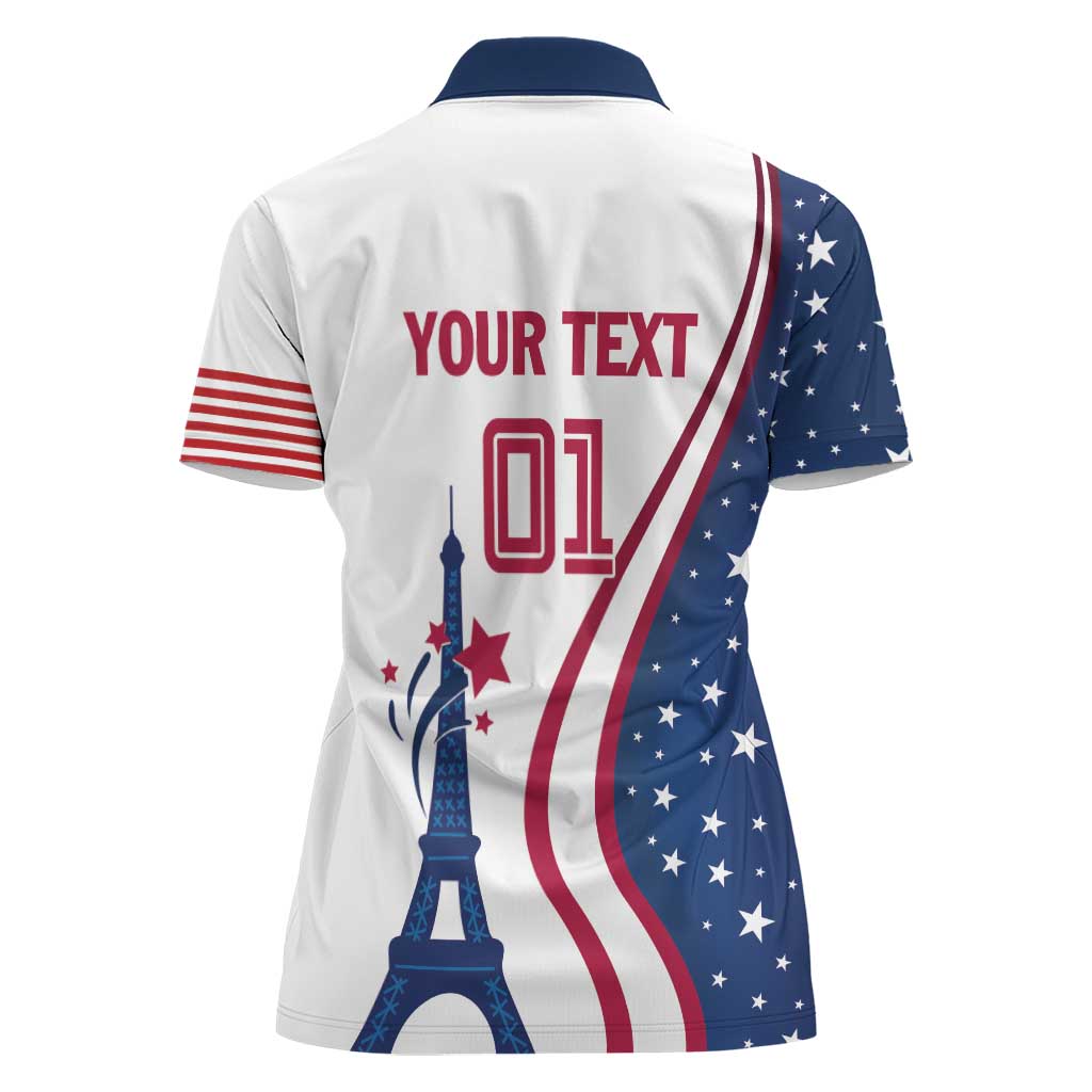 Custom USA Eiffel Tower Women Polo Shirt One Nation One Team - Wonder Print Shop
