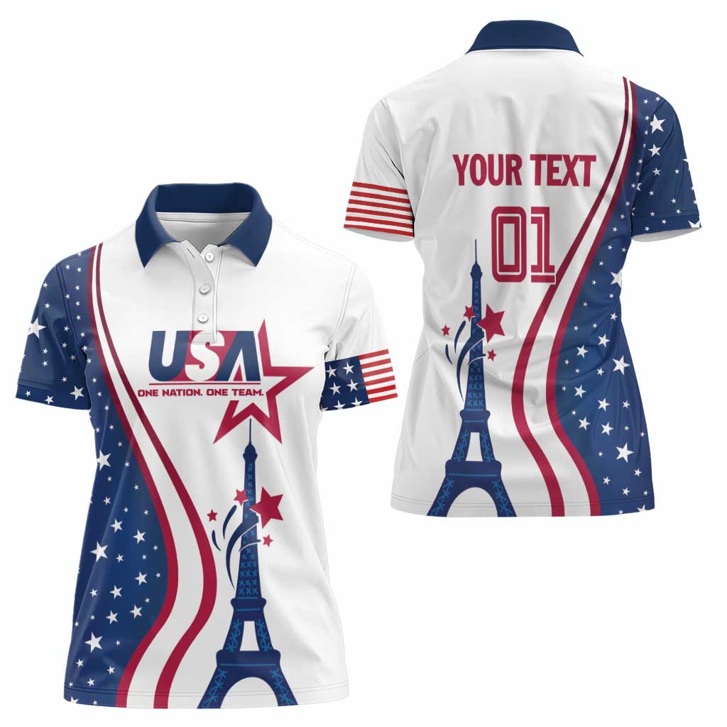 Custom USA Eiffel Tower Women Polo Shirt One Nation One Team - Wonder Print Shop