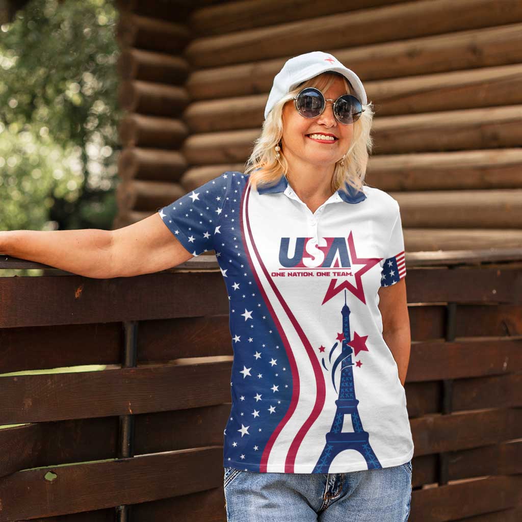 Custom USA Eiffel Tower Women Polo Shirt One Nation One Team - Wonder Print Shop