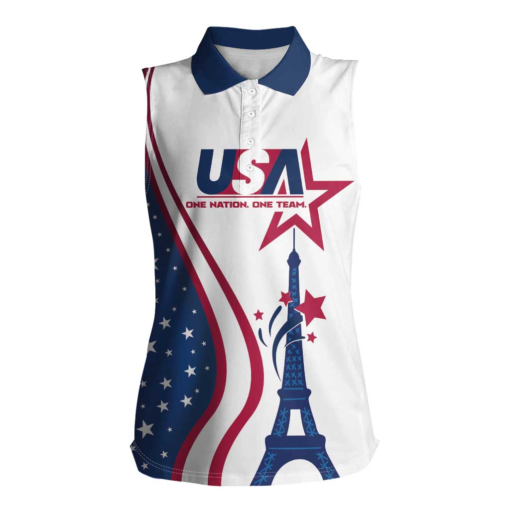 Custom USA Eiffel Tower Women Sleeveless Polo Shirt One Nation One Team - Wonder Print Shop
