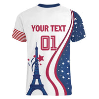 Custom USA Eiffel Tower Women V-Neck T-Shirt One Nation One Team - Wonder Print Shop