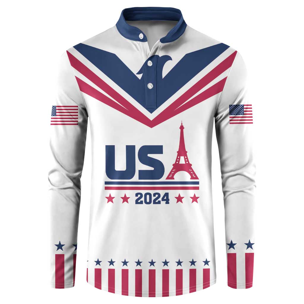Custom USA 2024 Eiffel Tower Button Sweatshirt United States Summer Sport - Wonder Print Shop