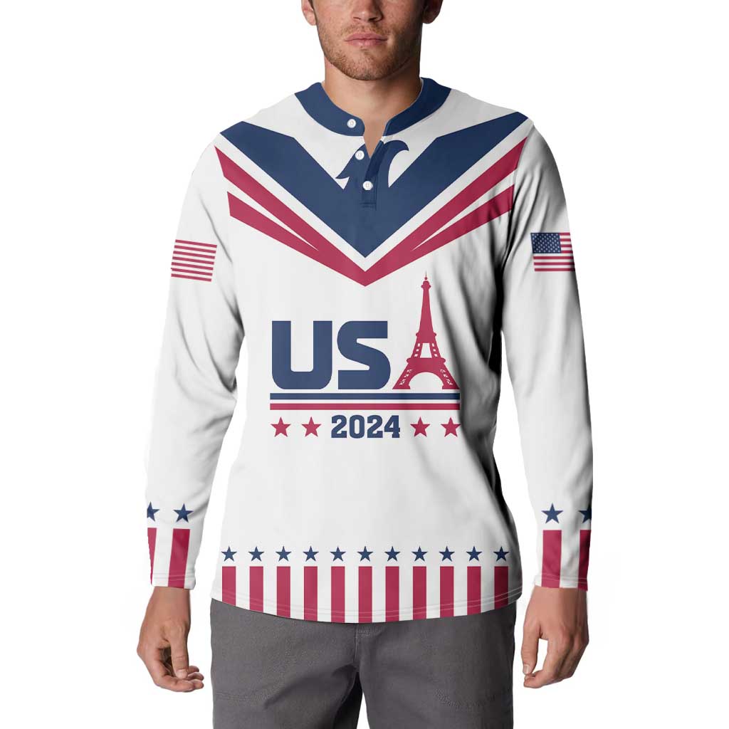 Custom USA 2024 Eiffel Tower Button Sweatshirt United States Summer Sport - Wonder Print Shop