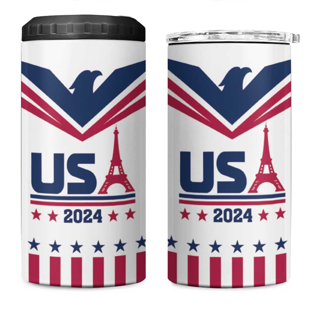 USA 2024 Eiffel Tower 4 in 1 Can Cooler Tumbler United States Summer Sport - Wonder Print Shop