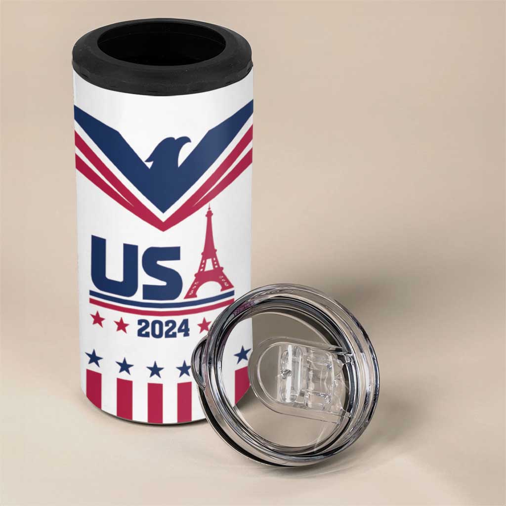 USA 2024 Eiffel Tower 4 in 1 Can Cooler Tumbler United States Summer Sport - Wonder Print Shop