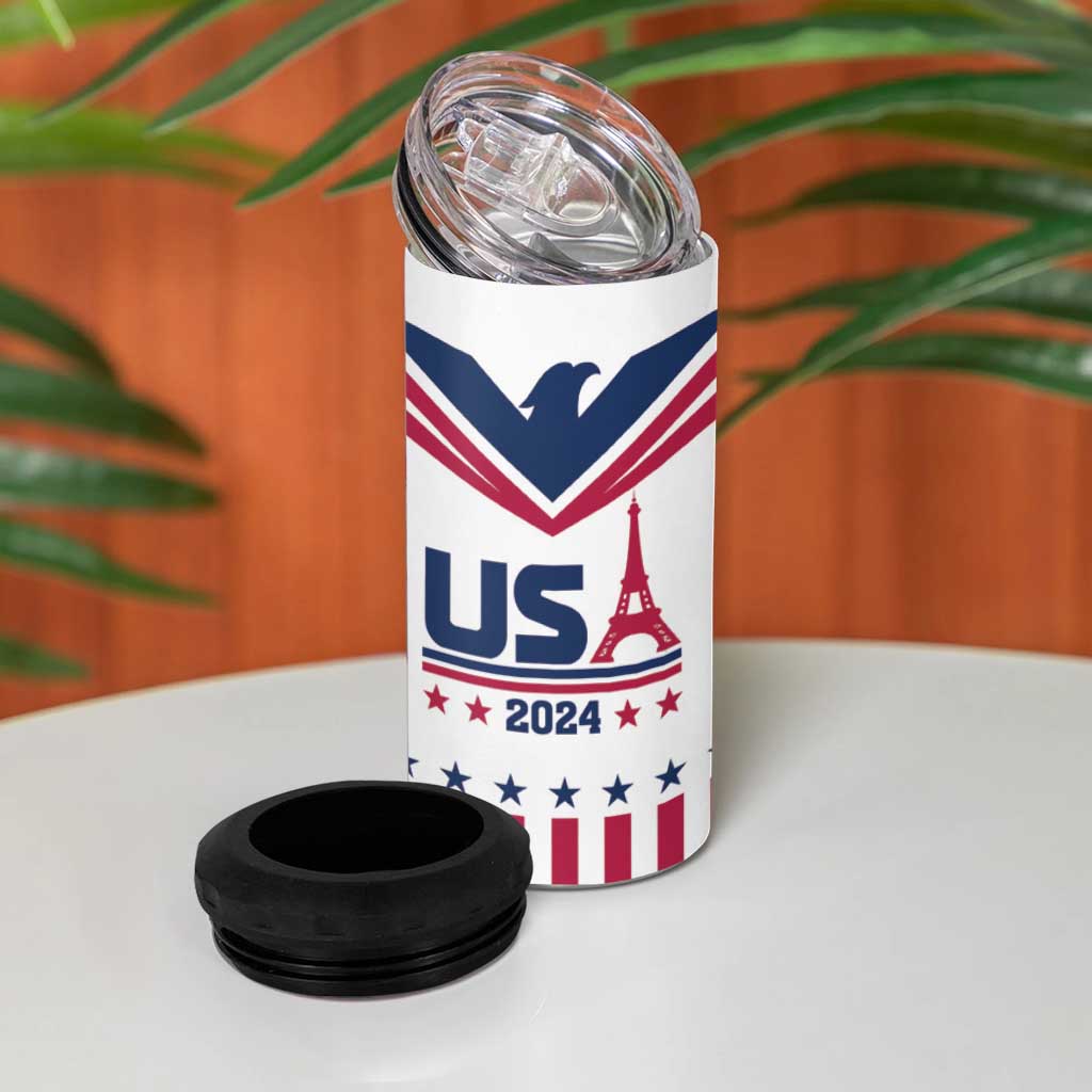 USA 2024 Eiffel Tower 4 in 1 Can Cooler Tumbler United States Summer Sport - Wonder Print Shop