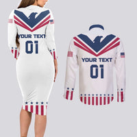 Custom USA 2024 Eiffel Tower Couples Matching Long Sleeve Bodycon Dress and Long Sleeve Button Shirt United States Summer Sport - Wonder Print Shop