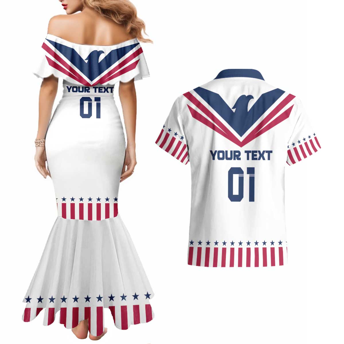 Custom USA 2024 Eiffel Tower Couples Matching Mermaid Dress and Hawaiian Shirt United States Summer Sport - Wonder Print Shop