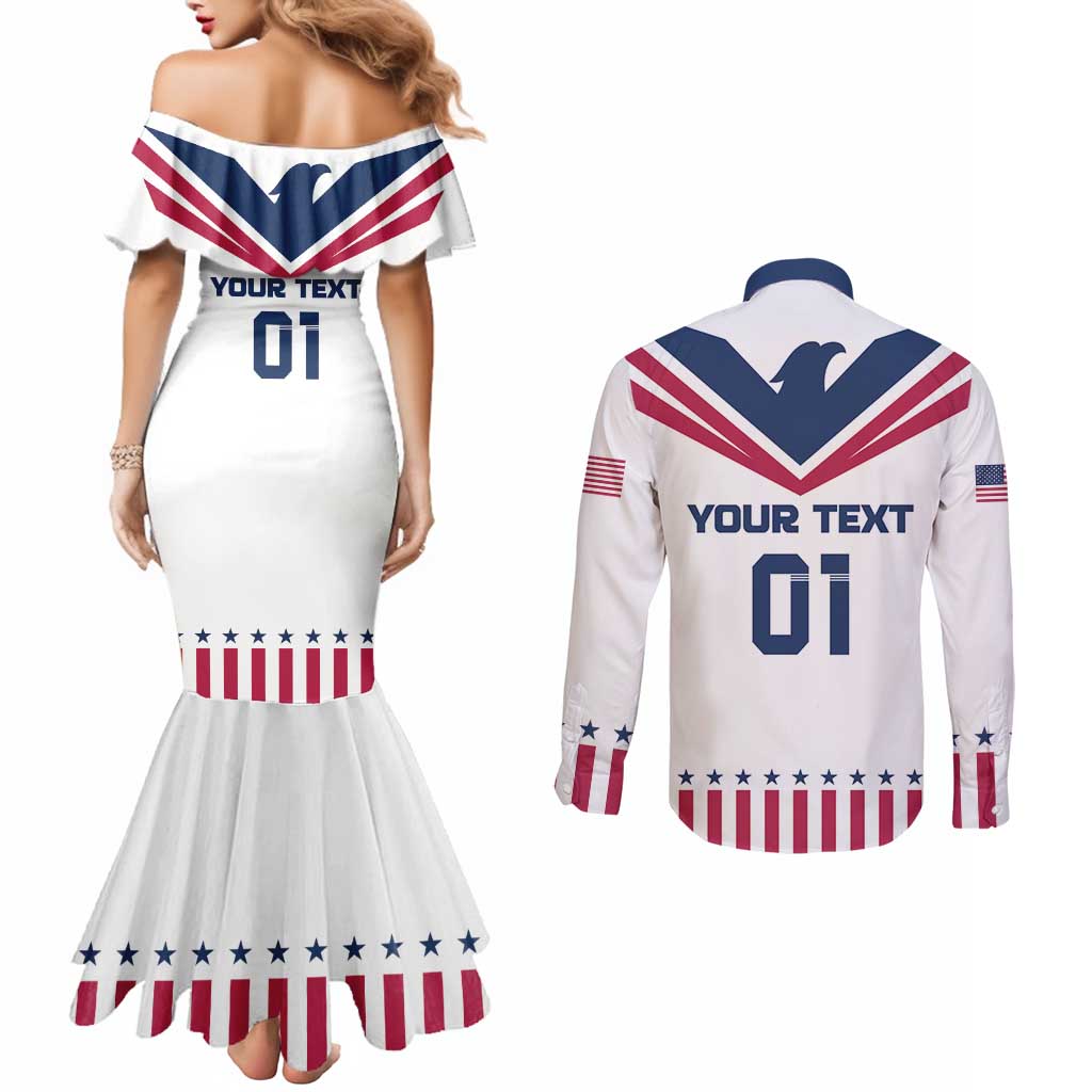 Custom USA 2024 Eiffel Tower Couples Matching Mermaid Dress and Long Sleeve Button Shirt United States Summer Sport