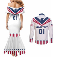 Custom USA 2024 Eiffel Tower Couples Matching Mermaid Dress and Long Sleeve Button Shirt United States Summer Sport