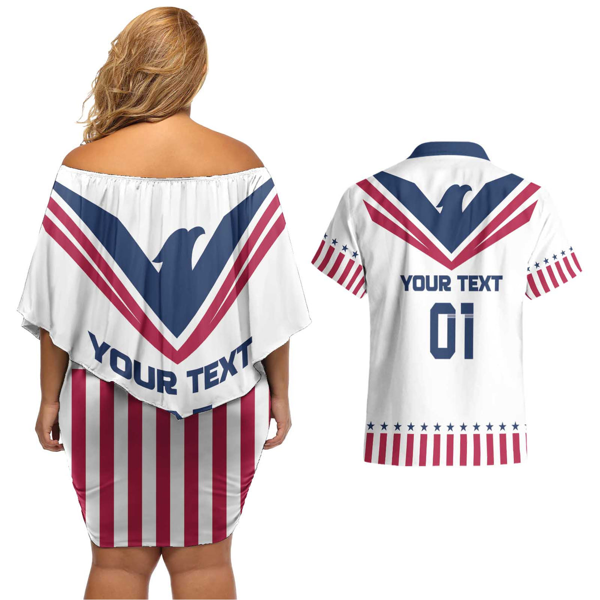 Custom USA 2024 Eiffel Tower Couples Matching Off Shoulder Short Dress and Hawaiian Shirt United States Summer Sport - Wonder Print Shop