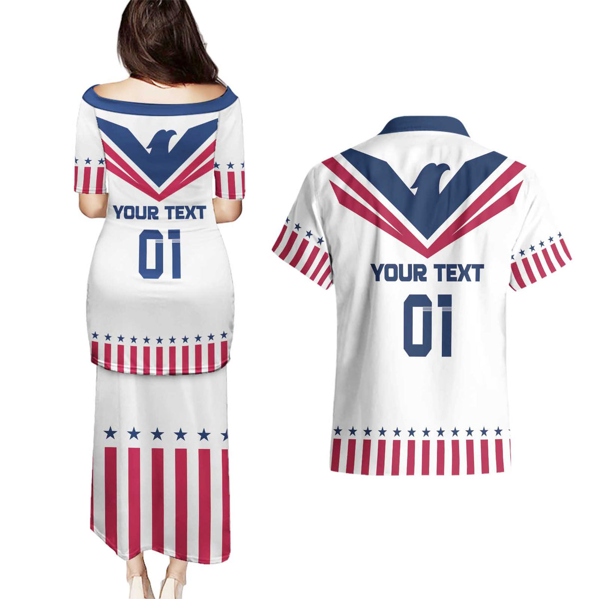 Custom USA 2024 Eiffel Tower Couples Matching Puletasi and Hawaiian Shirt United States Summer Sport - Wonder Print Shop