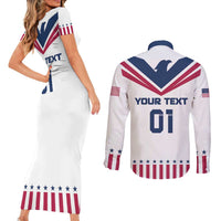 Custom USA 2024 Eiffel Tower Couples Matching Short Sleeve Bodycon Dress and Long Sleeve Button Shirt United States Summer Sport - Wonder Print Shop