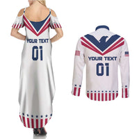 Custom USA 2024 Eiffel Tower Couples Matching Summer Maxi Dress and Long Sleeve Button Shirt United States Summer Sport - Wonder Print Shop