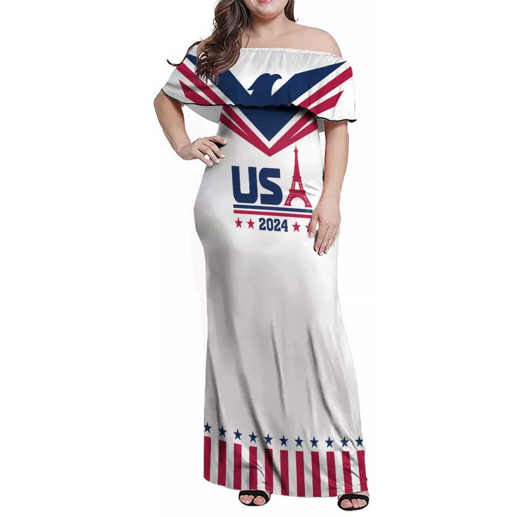 Custom USA 2024 Eiffel Tower Family Matching Off Shoulder Maxi Dress and Hawaiian Shirt United States Summer Sport - Wonder Print Shop