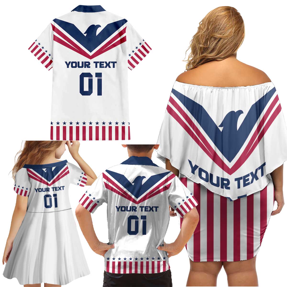 Custom USA 2024 Eiffel Tower Family Matching Off Shoulder Short Dress and Hawaiian Shirt United States Summer Sport - Wonder Print Shop
