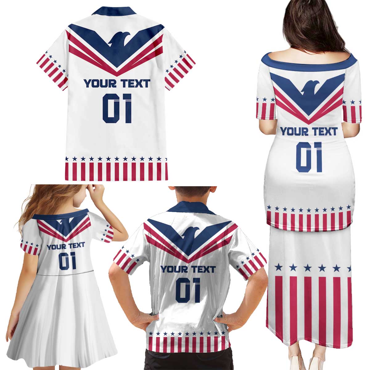 Custom USA 2024 Eiffel Tower Family Matching Puletasi and Hawaiian Shirt United States Summer Sport - Wonder Print Shop