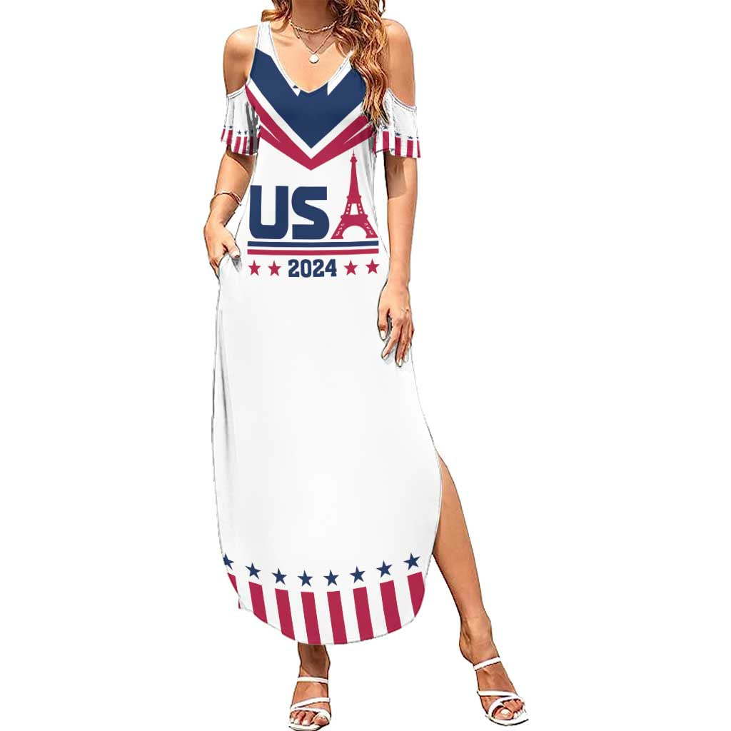 Custom USA 2024 Eiffel Tower Family Matching Summer Maxi Dress and Hawaiian Shirt United States Summer Sport - Wonder Print Shop