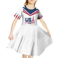 Custom USA 2024 Eiffel Tower Kid Short Sleeve Dress United States Summer Sport - Wonder Print Shop