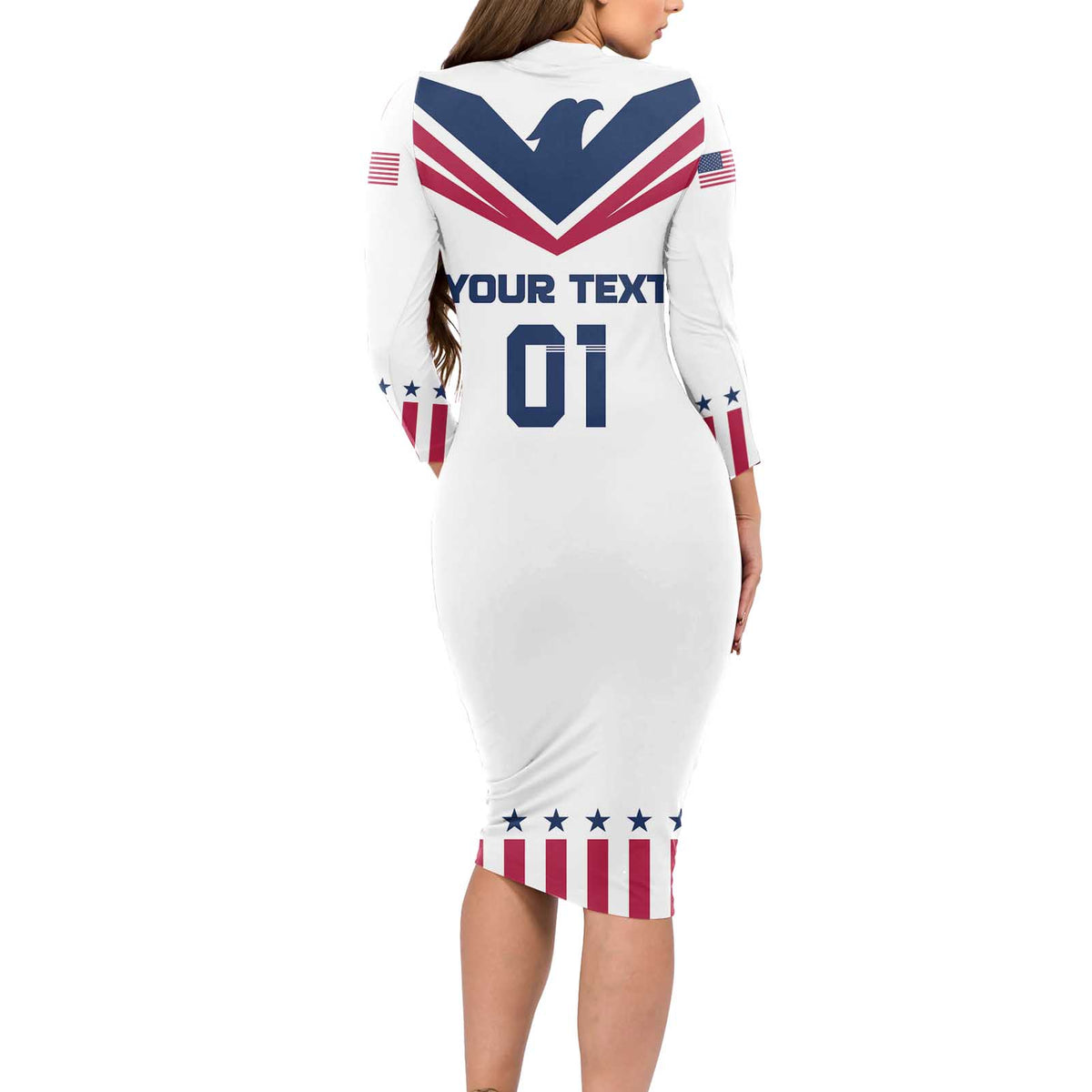 Custom USA 2024 Eiffel Tower Long Sleeve Bodycon Dress United States Summer Sport - Wonder Print Shop