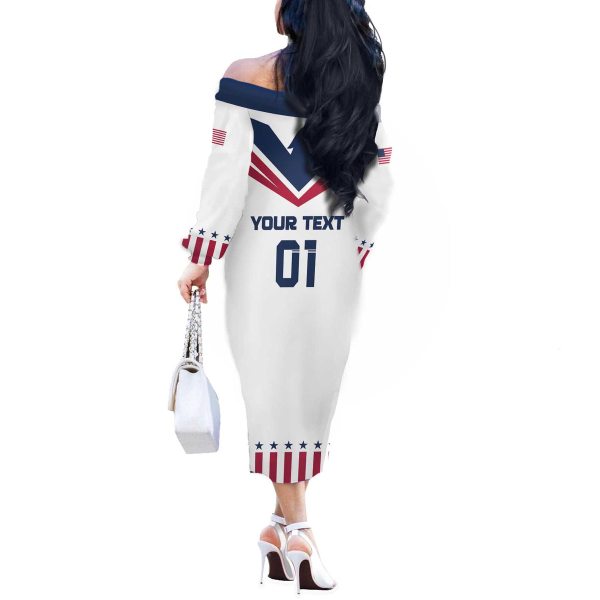 Custom USA 2024 Eiffel Tower Off The Shoulder Long Sleeve Dress United States Summer Sport - Wonder Print Shop