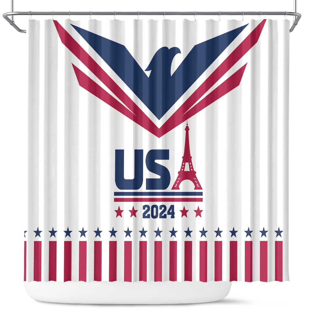 USA 2024 Eiffel Tower Shower Curtain United States Summer Sport