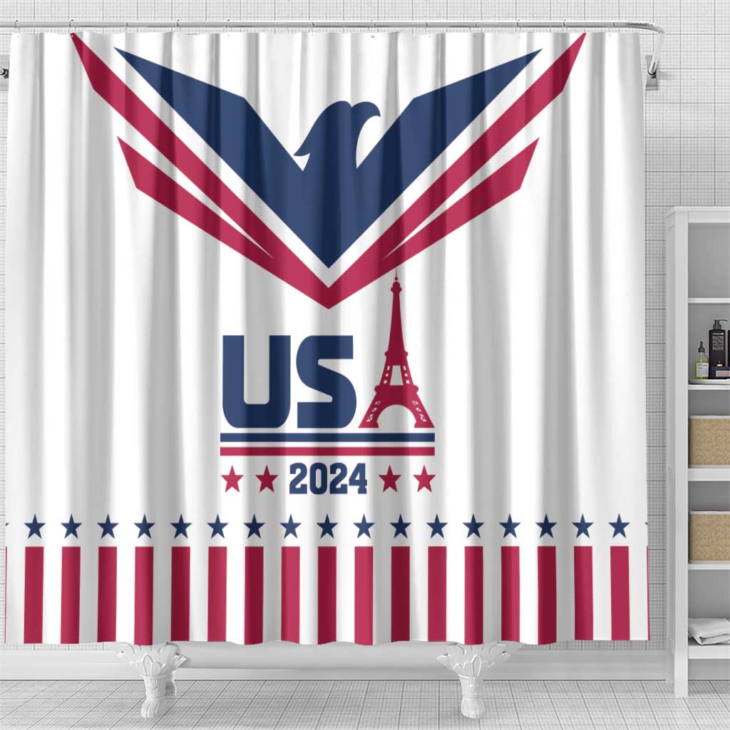 USA 2024 Eiffel Tower Shower Curtain United States Summer Sport