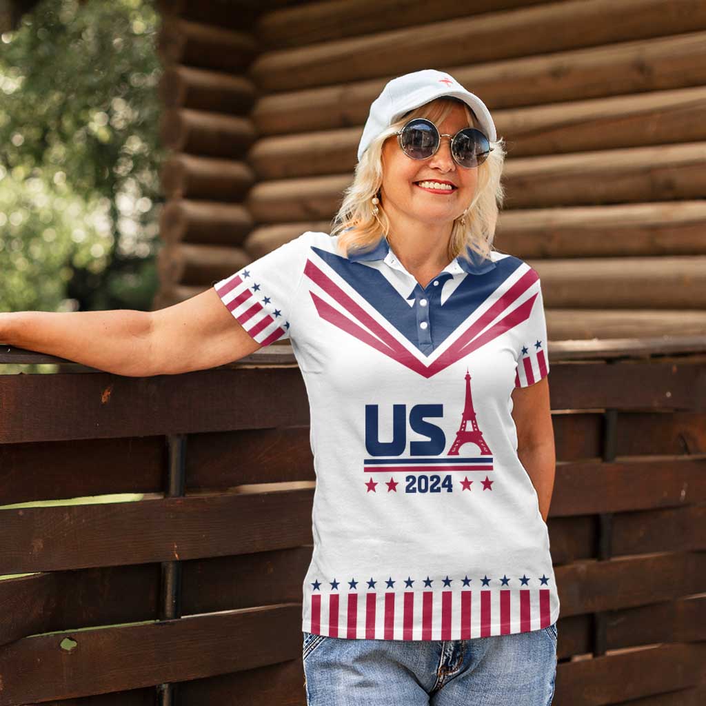 Custom USA 2024 Eiffel Tower Women Polo Shirt United States Summer Sport - Wonder Print Shop