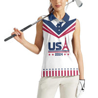 Custom USA 2024 Eiffel Tower Women Sleeveless Polo Shirt United States Summer Sport - Wonder Print Shop