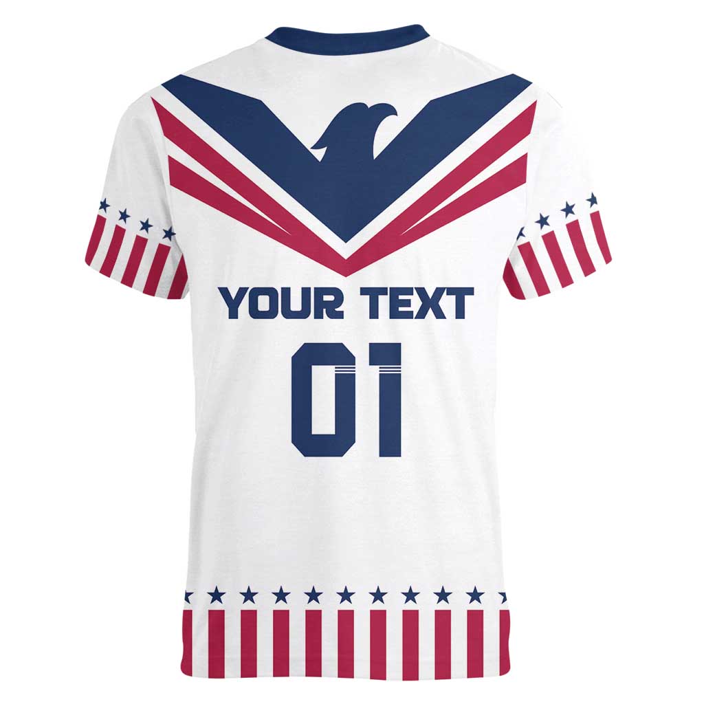 Custom USA 2024 Eiffel Tower Women V-Neck T-Shirt United States Summer Sport - Wonder Print Shop