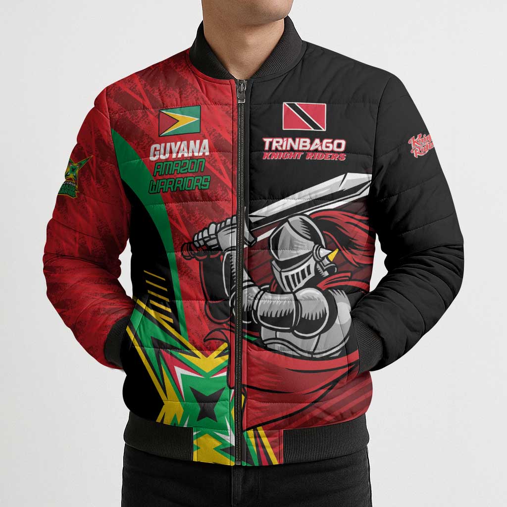 Custom Amazon Warriors Vs Knight Riders Bomber Puffer Jacket Trinbago and Guyana Face Off Cricket LT01
