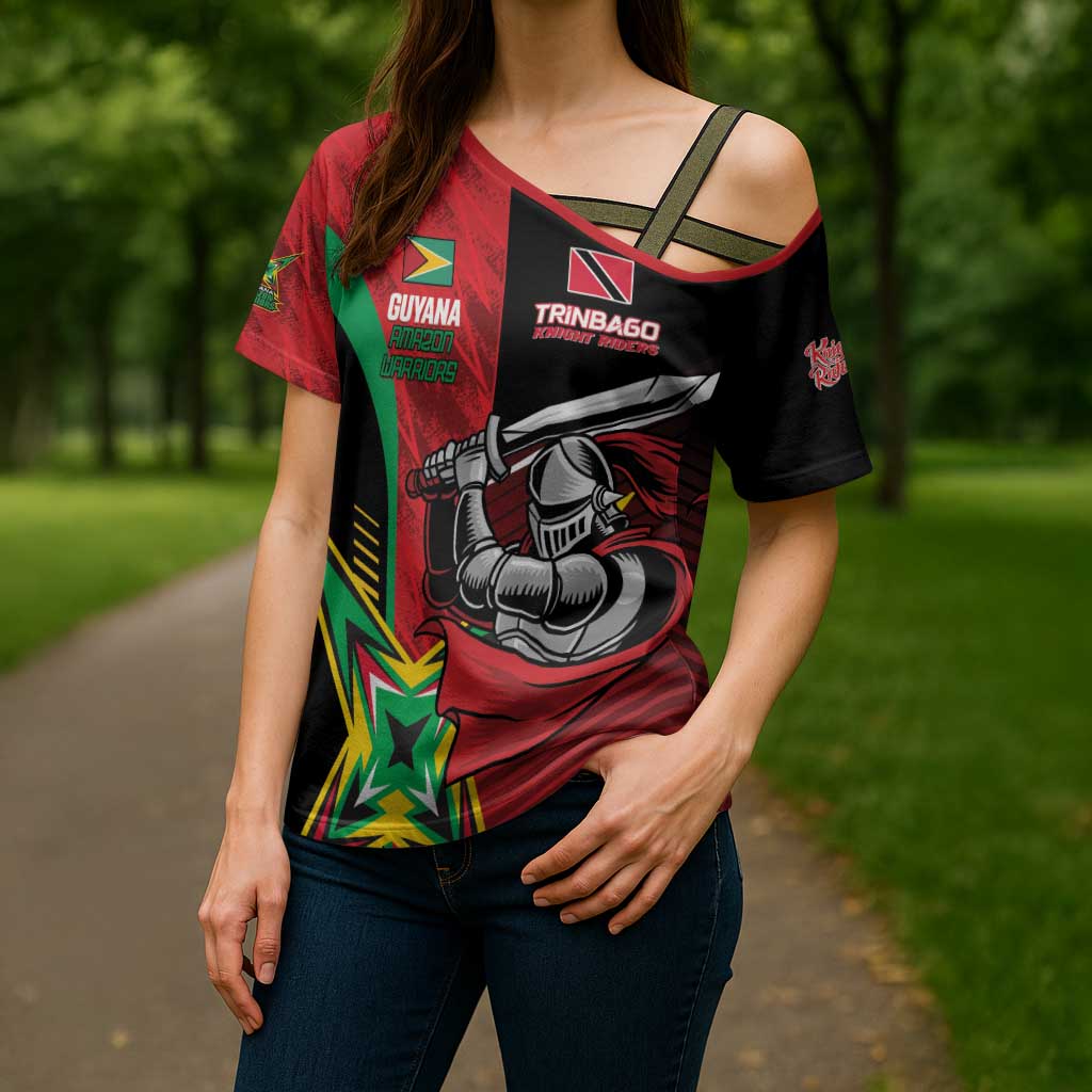 Custom Amazon Warriors Vs Knight Riders Cross Shoulder Shirt Trinbago and Guyana Face Off Cricket LT01