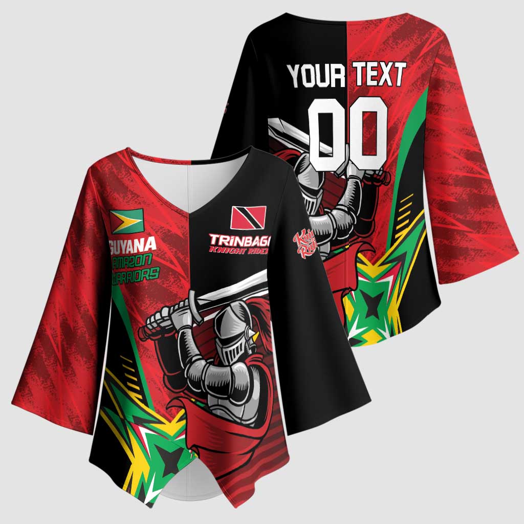 Custom Amazon Warriors Vs Knight Riders Kimono Sleeve Blouse Trinbago and Guyana Face Off Cricket LT01
