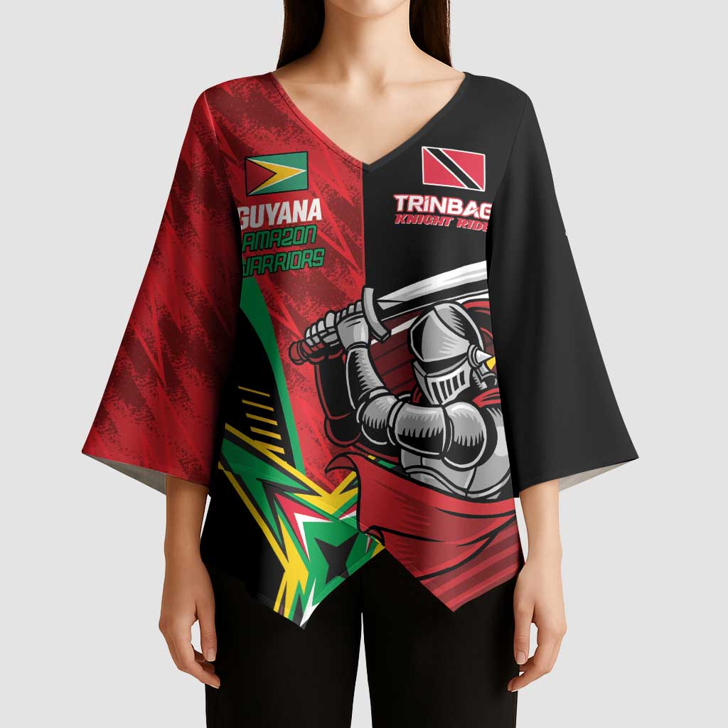 Custom Amazon Warriors Vs Knight Riders Kimono Sleeve Blouse Trinbago and Guyana Face Off Cricket LT01