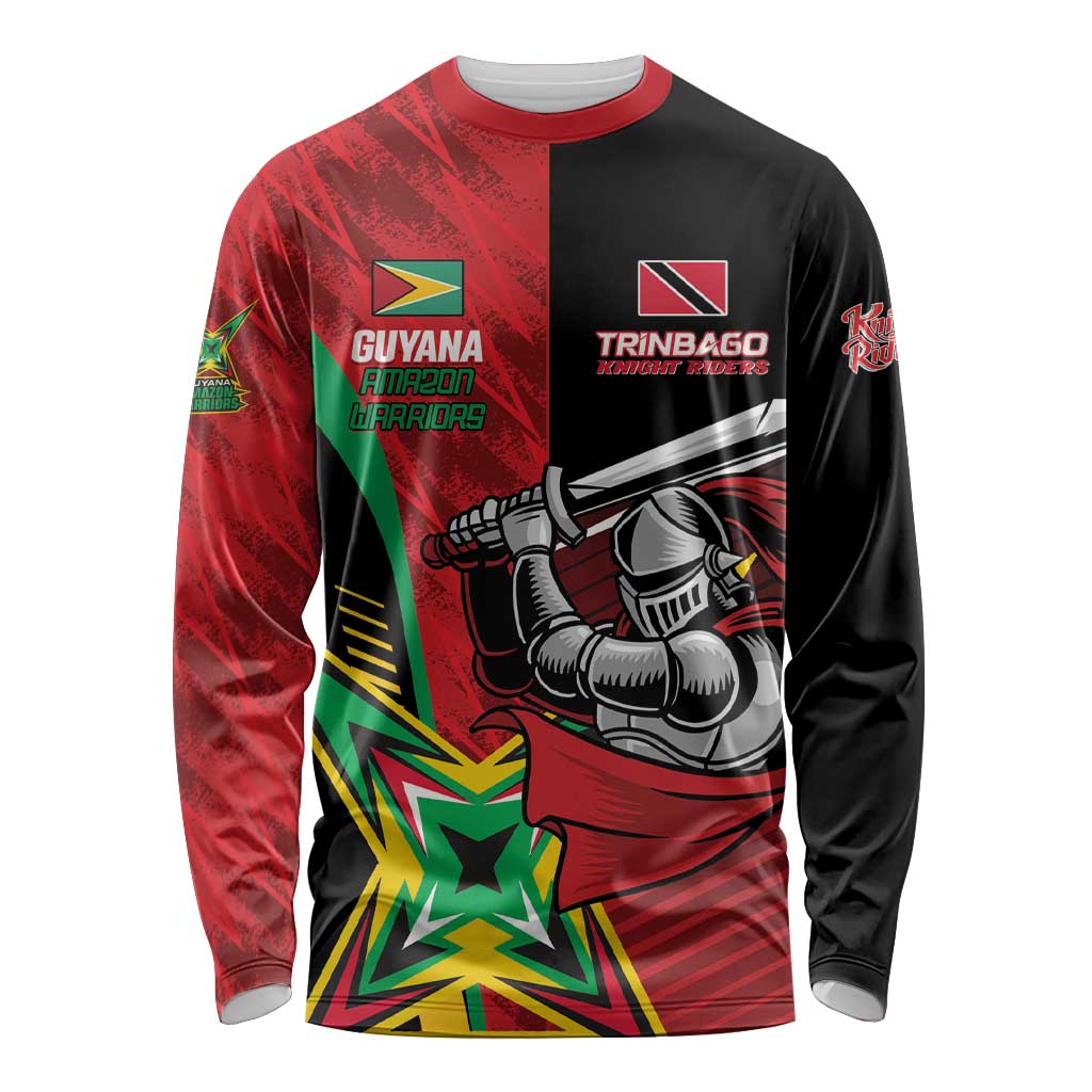Custom Amazon Warriors Vs Knight Riders Long Sleeve Shirt Trinbago and Guyana Face Off Cricket LT01