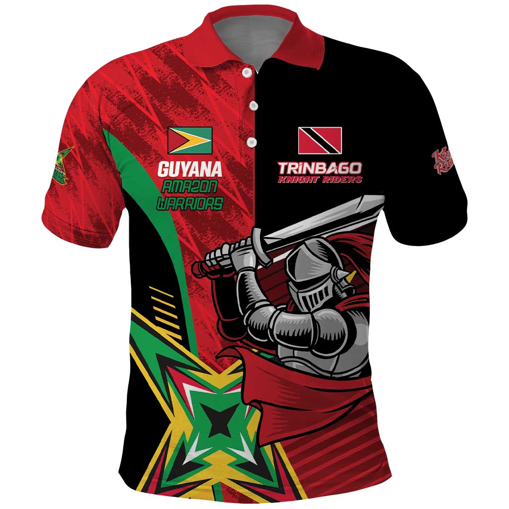 Custom Amazon Warriors Vs Knight Riders Polo Shirt Trinbago and Guyana Face Off Cricket LT01