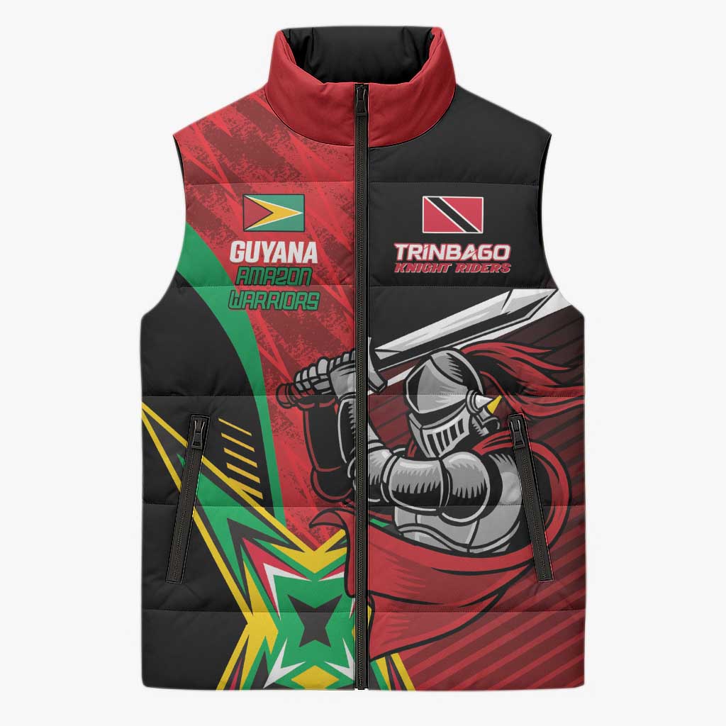 Custom Amazon Warriors Vs Knight Riders Sleeveless Puffer Jacket Trinbago and Guyana Face Off Cricket LT01