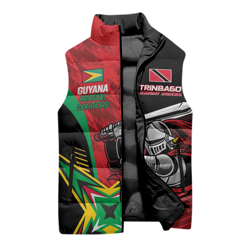 Custom Amazon Warriors Vs Knight Riders Sleeveless Puffer Jacket Trinbago and Guyana Face Off Cricket LT01