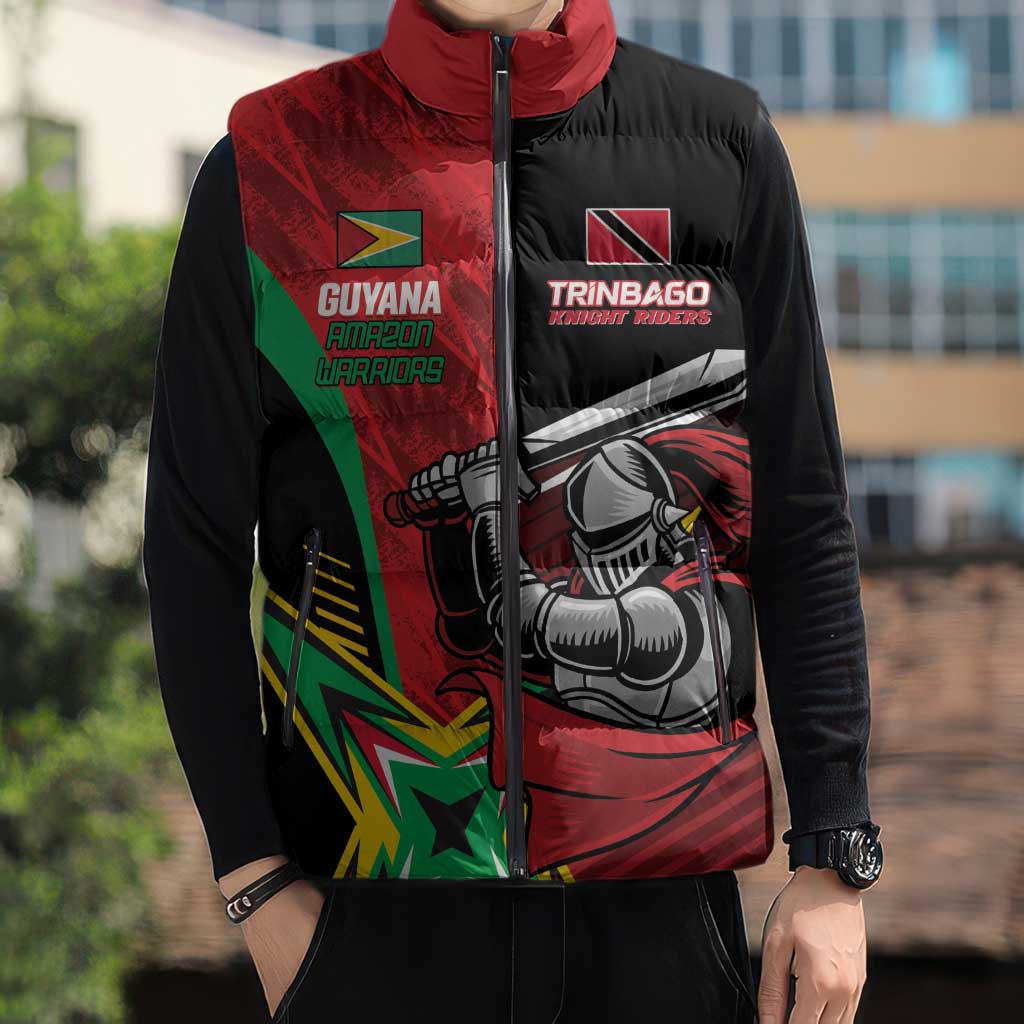 Custom Amazon Warriors Vs Knight Riders Sleeveless Puffer Jacket Trinbago and Guyana Face Off Cricket LT01